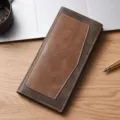 Portafoglio uomo lungo in pelle PU porta carte business marrone vintage elegante tasca - Caffè Scuro