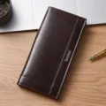 Portafoglio lungo da uomo in pelle marrone, pochette da lavoro con scomparti per carte. - Caffè Scuro