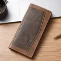Portafoglio uomo lungo marrone colore a contrasto pelle PU porta carte affari borsello - Caffè Chiaro
