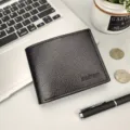 Portafoglio corto in pelle da uomo motivo litchi nero porta carte monete tasca - Nero