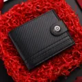 Portafoglio uomo texture fibra di carbonio nero fibbia corta porta carte minimalista - Nero