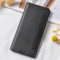 Donna lungo portafoglio moda semplice in pelle PU bottone a pressione fessure carte - Nero