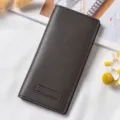 Dark brown women's long wallet, minimalist slim bi-fold design with card slots and snap closure. - Dark Coffee