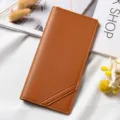 Elegante portafoglio lungo marrone da donna, pochette minimalista in pelle PU con fessure. - Marrone chiaro