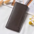 Portafoglio lungo da donna marrone sottile bottone pressione porta carte in pelle modello. - Caffè Scuro