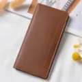 Portafoglio lungo donna marrone, borsellino minimalista in pelle PU con fessure per carte. - Caffè Chiaro