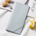 Donna lungo portafoglio minimalista pelle PU grande capacità porta carte elegante borsa - Azzurro