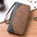 Portafoglio uomo lungo affari vintage pochette con cerniera e laccetto da polso. - Nero
