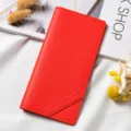 Elegante portafoglio lungo rosso da donna con chiusura a clip, porta carte minimalista. - Rosso