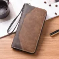 Portafoglio lungo uomo business con cerniera retro bicolore porta carte con comoda polsiera - Caffè Scuro