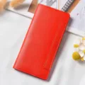 Red slim long women wallet elegant minimalist faux leather purse with snap closure daily use. - Red