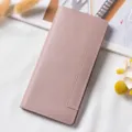 Elegant women long PU leather wallet slim snap coin purse stylish minimalist pink card holder - Light Purple