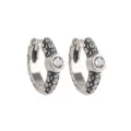 Vintage silver hoop earrings with ornate scroll patterns and sparkling cubic zirconia. - White Zircon
