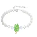 Fashion white beaded bracelet with green clover pendant and silver chain for women - Clover (S676)