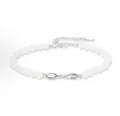 White bead bracelet with sparkling rhinestone infinity charm and adjustable chain for couple. - Mobius Women (S689)