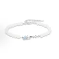 White Bodhi seed bead bracelet with blue crystal butterfly pendant and silver extension chain sku - Butterfly (S695)