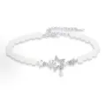 White beaded star charm bracelet with silver extension chain, elegant and stylish jewelry item. - Star (S692)