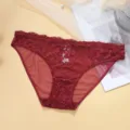 Slip in pizzo a vita media da donna, elegante intimo trasparente in morbido rosso vino. - Taglia S / Borgogna