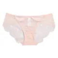 Pink lace panties for women, mid-waist breathable mesh sheer underwear cute daily wear. - S / Pink