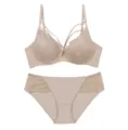 French lace bra and panties set women sexy lingerie wireless push up undergarment beige - 70B / Top And Bottom / Nude