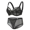 Black sheer polka dot bra and panties set for women, breathable and stylish undergarments. - 75D / Set / Black