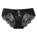 Black lace women panties mid-waist sheer mesh breathable comfortable sexy underwear summer SKU - S / Black