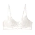 White sheer lace embroidered bra with underwire and strappy details for daily wear. - 70B/32B / Tops / White