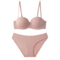 Pink seamless padded bra and panties set, wireless push up lingerie for women daily wear. - 70A / Top And Bottom / Pink