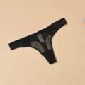 Black sheer mesh lace thong underwear for women, breathable sexy low rise G-string panty. - S / Bottom (K130019) / Black