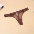 Women's brown mesh lace thong breathable low waist T-back underwear sexy comfortable daily wear - S / Bottom (K130019) / Chocolate