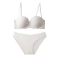 Women's seamless strapless push-up bra and underwear set solid color underwear - 70A / Top And Bottom / White