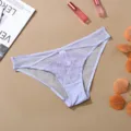 Sexy sheer lace panties for women, breathable floral embroidered low-rise briefs detail view. - S / Purple