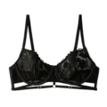 Black sheer lace embroidered bra women sexy underwire mesh lingerie with strappy details. - 70B/32B / Tops / Black