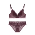 Dames franse kant lingerie set, sexy beugelvrije dunne cup bh en bijpassende slip. - L Past (80ABC) / Top en Broek / Bordeauxrood