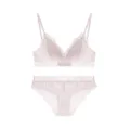 Roze kanten lingerieset voor dames, voorzien van een draadloze driehoek bh en mooie slip. - L Past (80ABC) / Top en Broek / Nude Roze