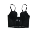 Black plunge corset bra with sheer mesh and boning support, sexy push-up bustier lingerie. - 70B / Tops / Black