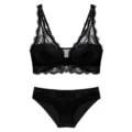 Schwarzes Spitzen-Wäscheset, bügel-loser Push-up-BH und passende Höschen für Damen, elegant. - S (70ABC) / Schwarz