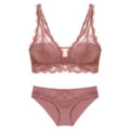 Französisches bügelloses Spitzen-Lingerie-Set, sexy Push-up-BH und Höschen in Altrosa. - Karminrot