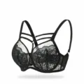 Plus size lace full cup bra with multi strap design, push up breathable innerwear for women - 75D / Tops / Black
