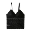 Mujer negro encaje camisola bralette sin aros fino tirantes floral lenceria top - S(Adecuado para 70ABC) / Tops / Negro