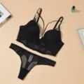 French sexy corset lingerie set featuring a bustier bra and matching thong for women. - 70B / Top And Bottom / Black