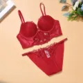 Französisches Korsett-Spitzen-BH-Set mit Slip, sexy gesammelte Unterwäsche für Damen. - S / Top und Unterteil / Burgunderrot