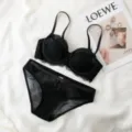 Black lace bra and panty set, breathable sexy push-up lingerie for women, comfortable fit. - 80B/36B / Top And Bottom / Black
