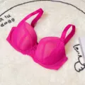 Hot pink plus size full cup bra with lace mesh, wide straps and gathering support design. - 95H / Magenta Contrast
