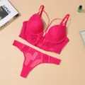 Hot pink sexy lingerie set with boned corset bra and matching thong for women shapewear. - 70B / Top And Bottom / Magenta