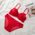 Red French lace lingerie set, sexy push-up bra and matching panties for women daily comfort. - 70B/32B / Top And Bottom / Red