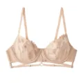 French ultra-thin floral lace embroidered mesh underwire bra with stylish strappy details. - 70B/32B / Tops / Champagne