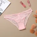 Women breathable pink lace panties sexy embroidered low-waist sheer underwear comfortable intimates - S / Pink