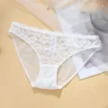 Mutandine donna in pizzo bianco vita media sexy traspirante biancheria intima slip - Bianco avorio