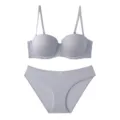 Women's gray seamless half-cup push-up bra and matching panties set, comfortable daily wear. - 70A / Top And Bottom / Gray